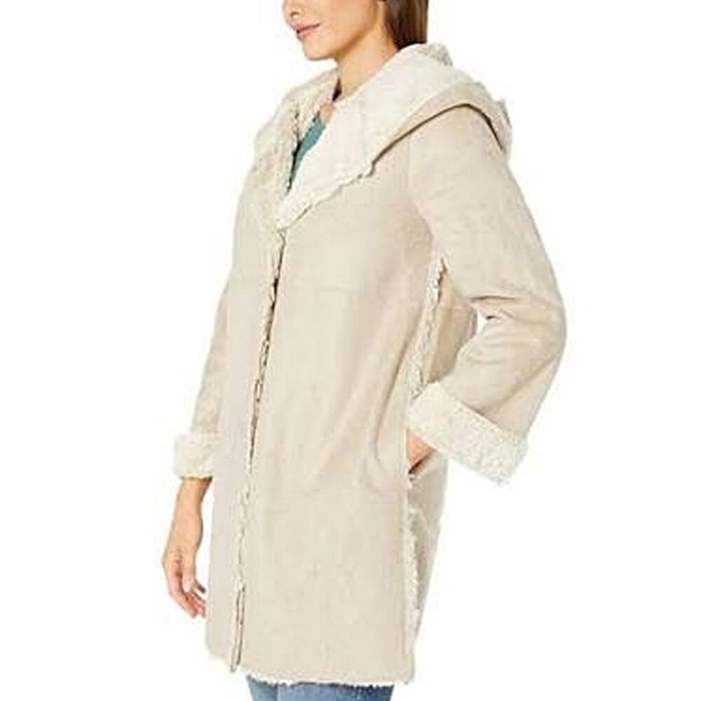 Dylan Lux Cream Suede Sherpa Hooded Coat Size M